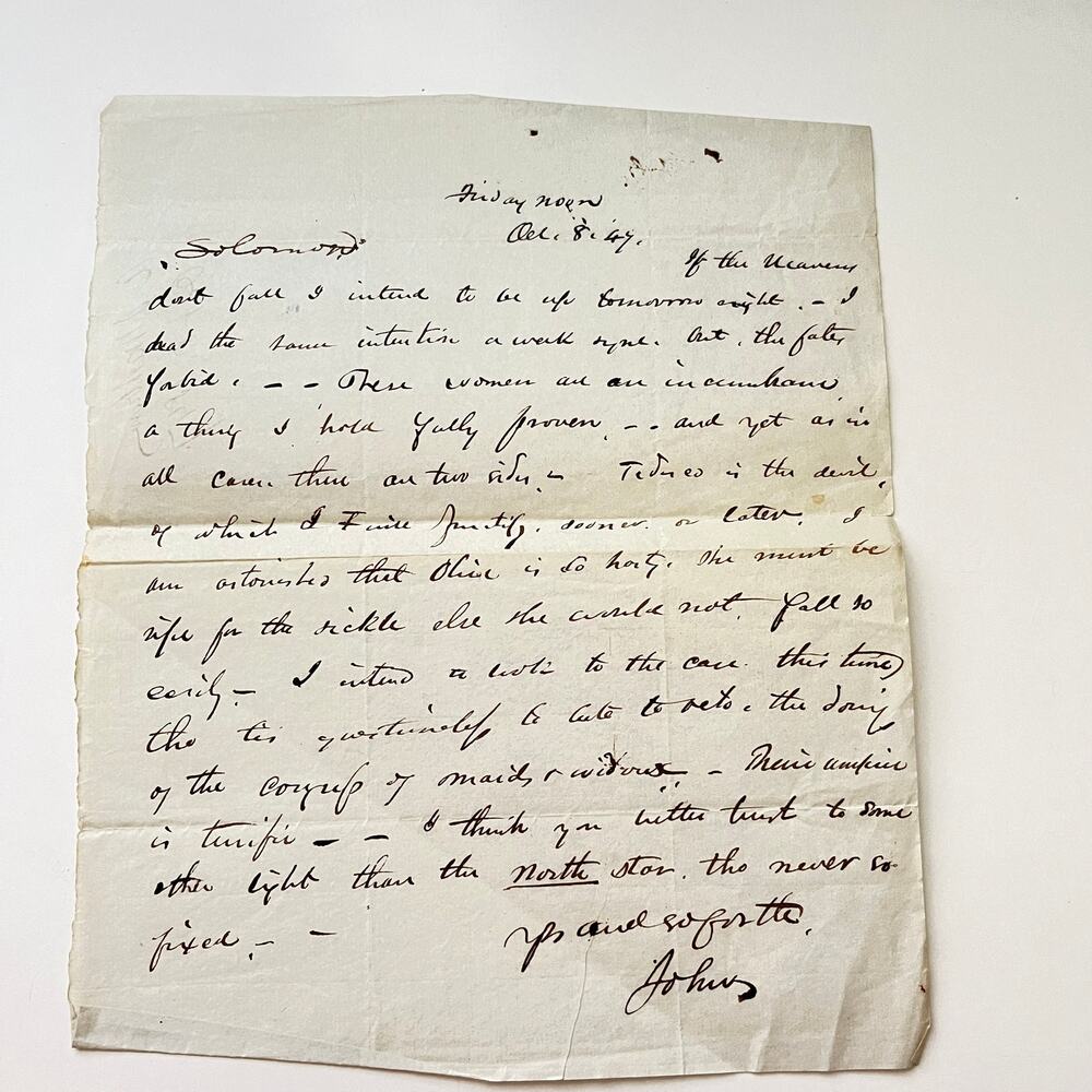Solomon to John If The Heavens Don't Fall 1847 Vintage Handwritten Letter SAK7-3